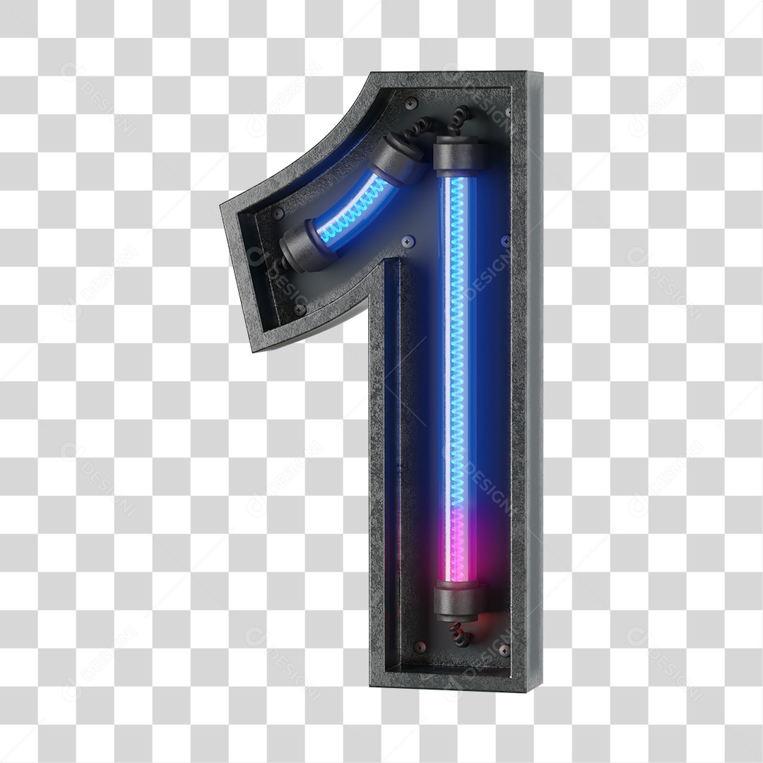 Número 1 Neon PNG Transparente