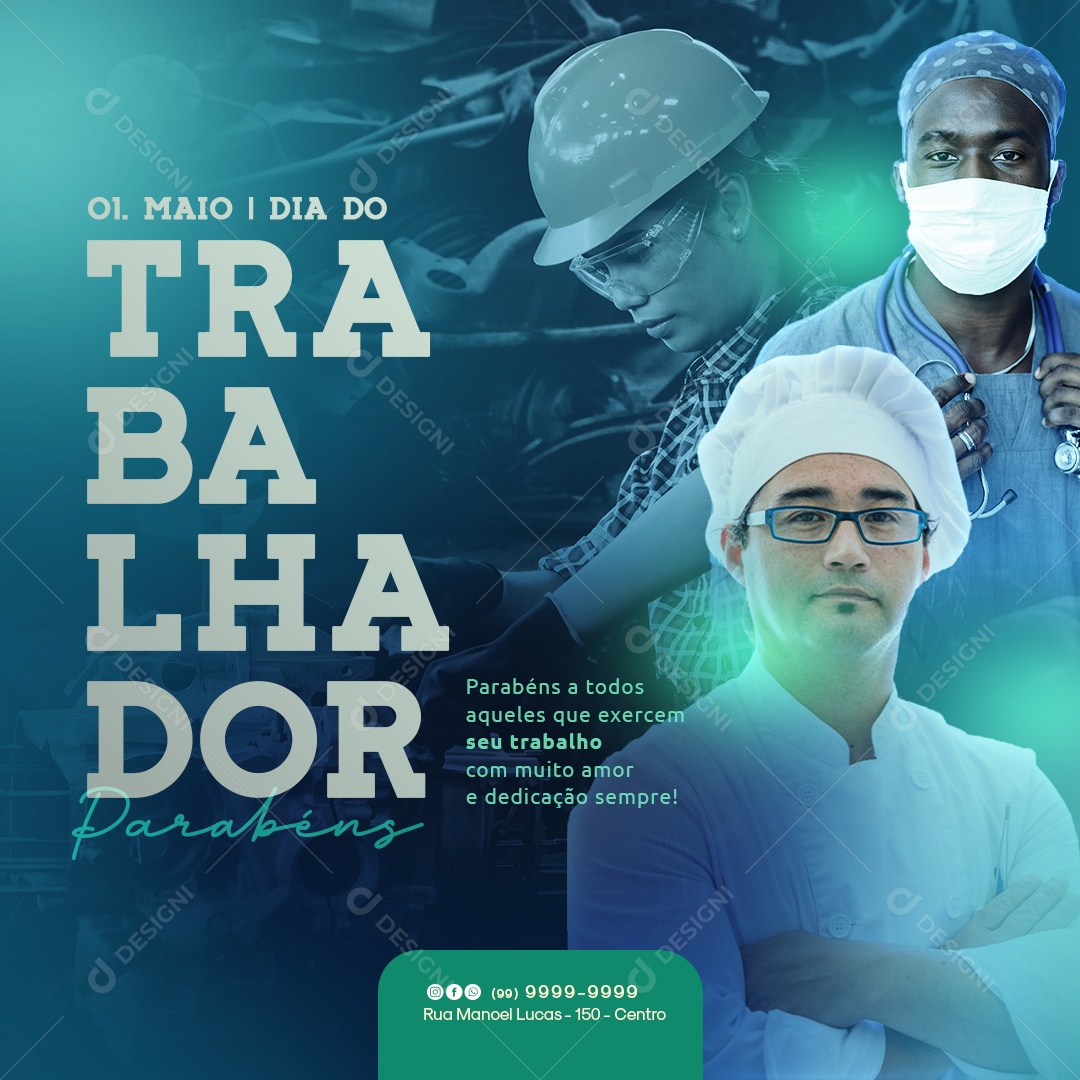 Dia do Trabalhador Parabéns 1 de Maio Social Media PSD Editável