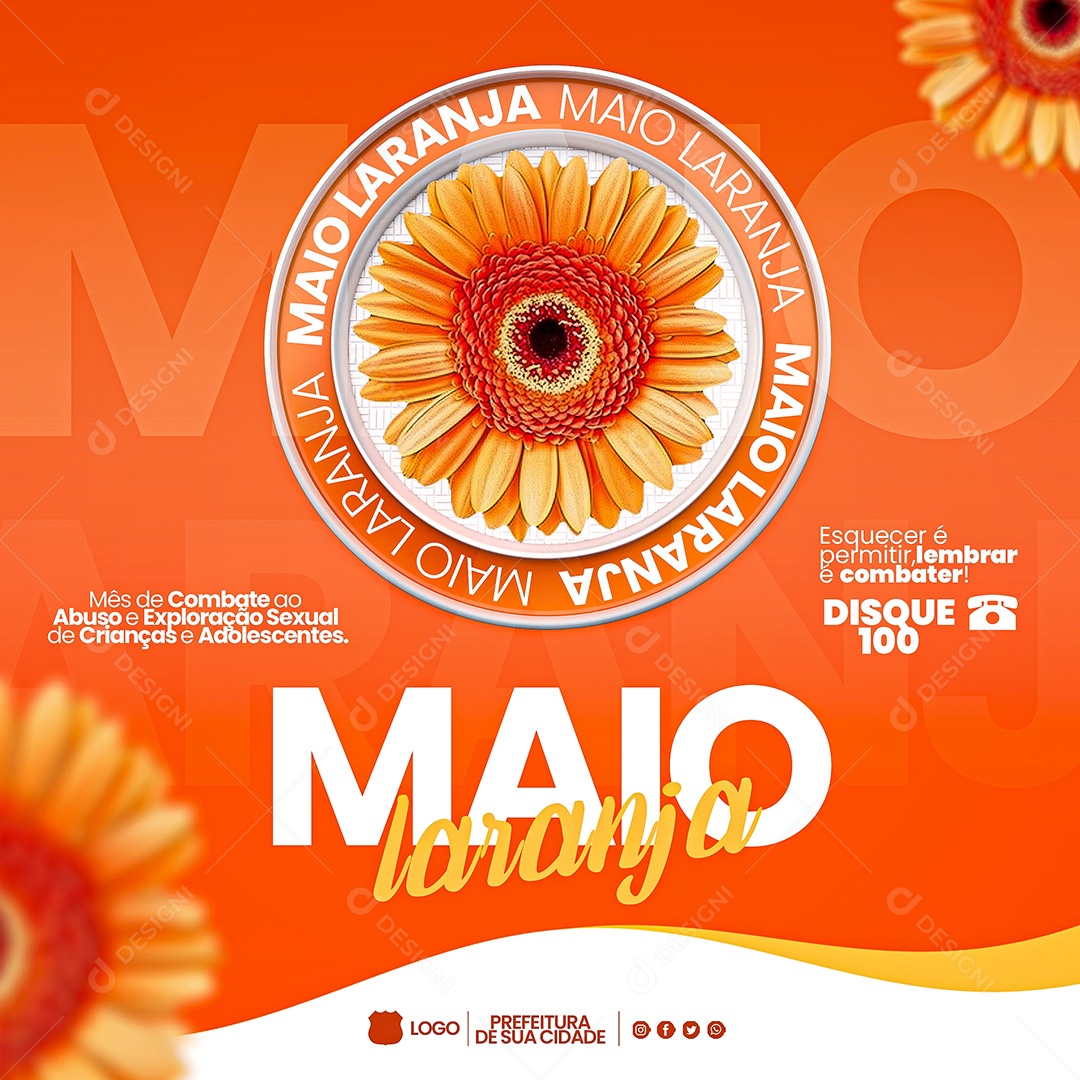 Maio Laranja Mês de Combate Ao Abuso e Exploração Sexual de Crianças e Adolescentes Social Media PSD Editável