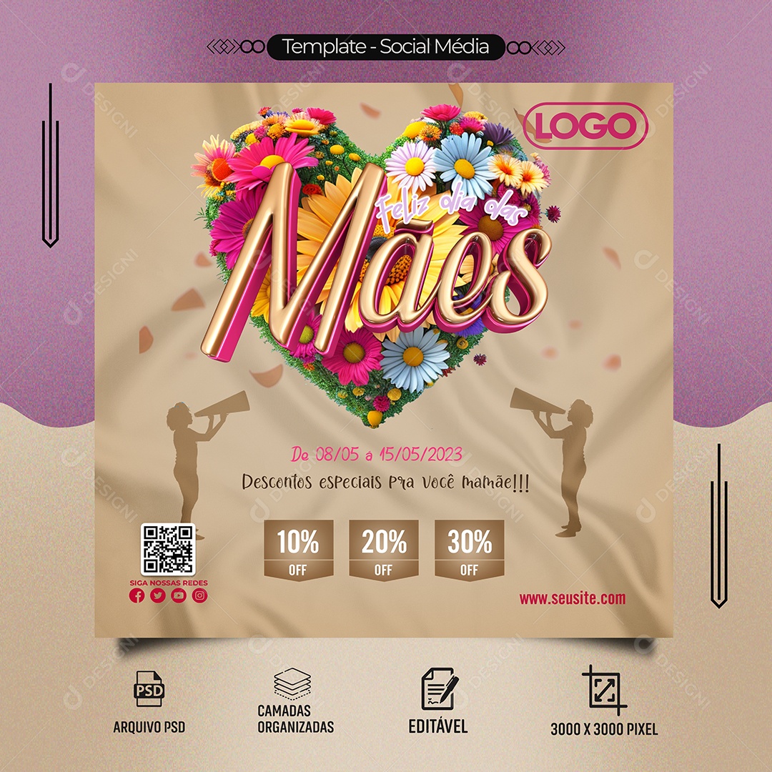 Feliz Dia Das Mães Descontos Especiais Pra Você Mamãe Social Media PSD Editável