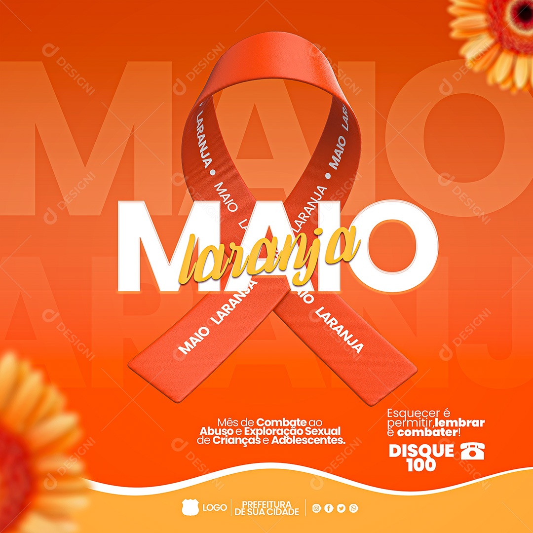 Maio Laranja Mês de Combate Ao Abuso e Exploração Sexual de Crianças e Adolescentes Social Media PSD Editável