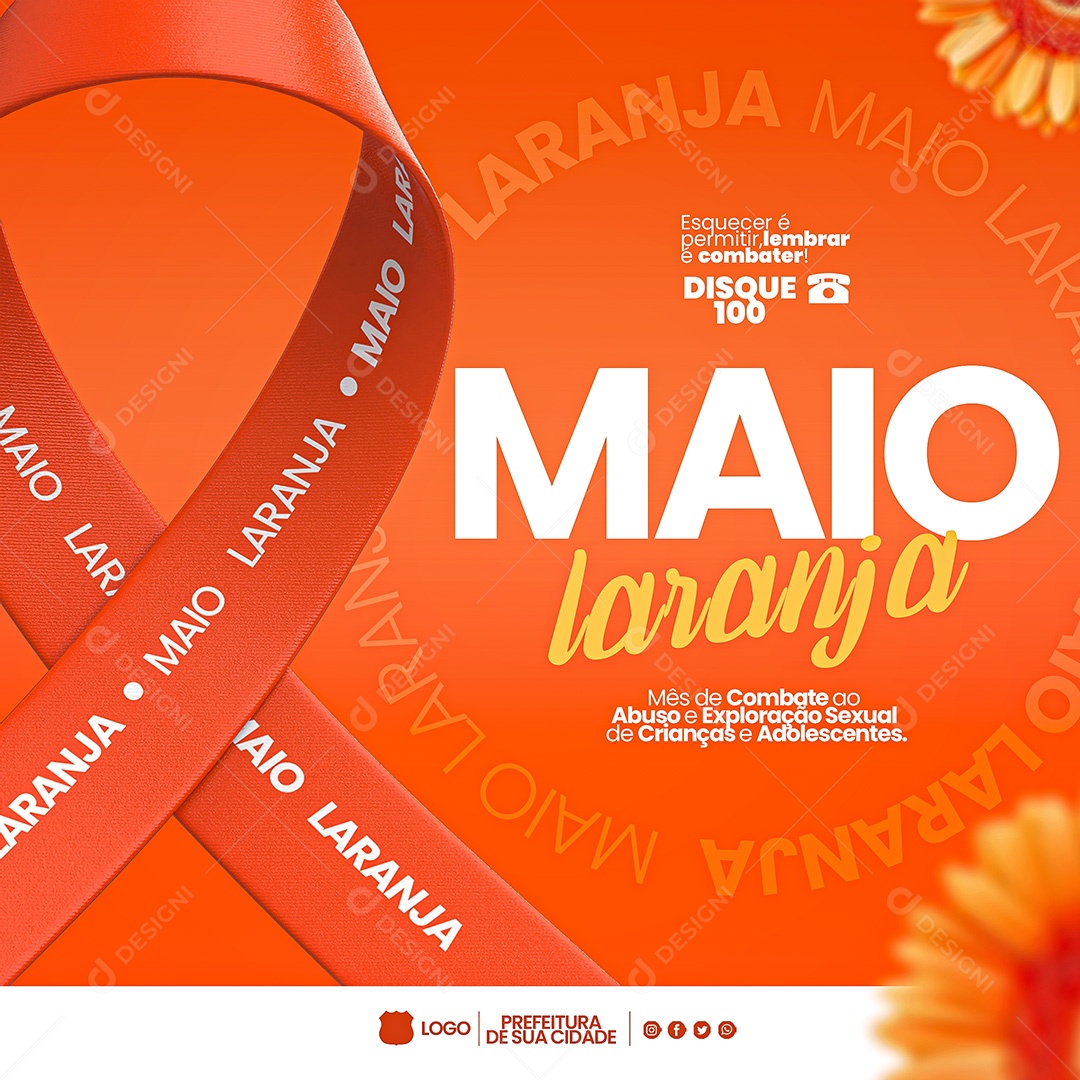 Maio Laranja Mês de Combate Ao Abuso e Exploração Sexual de Crianças e Adolescentes Social Media PSD Editável