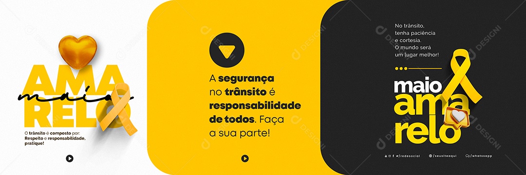 No Trânsito Tenha Paciência E Cortesia Maio Amarelo Carrossel Social Media PSD Editável