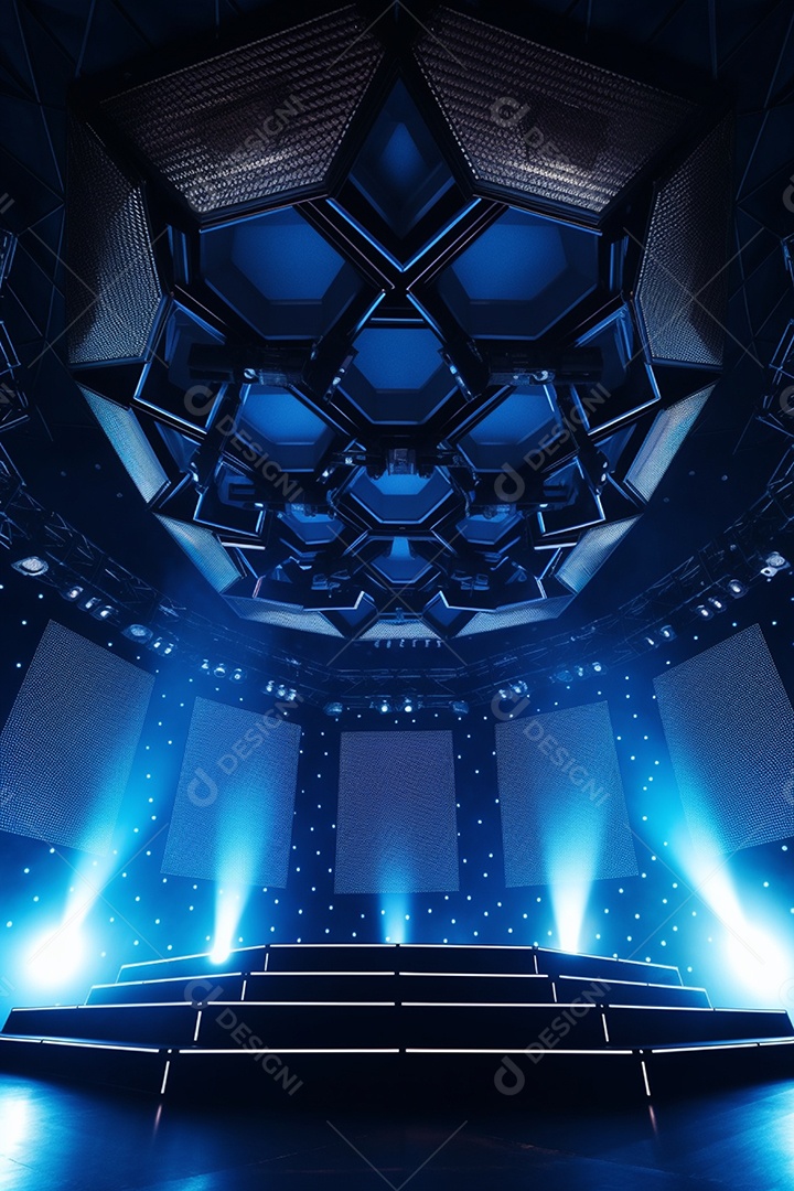 Cenário de um palco com luzes ao fundo