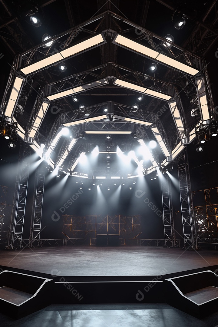 Cenário de um palco com luzes ao fundo