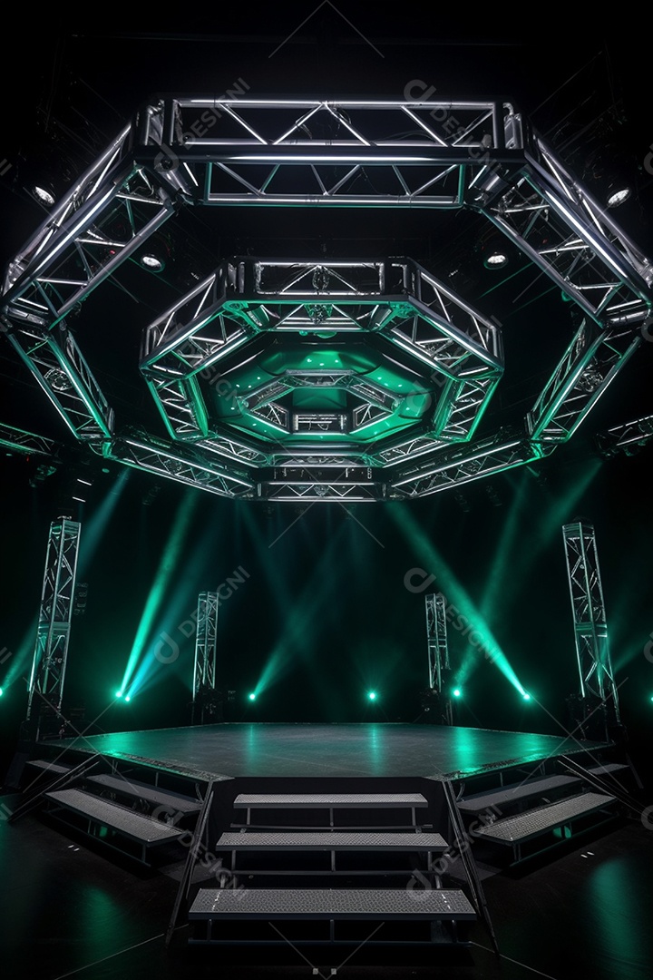 Cenário de um palco com luzes ao fundo