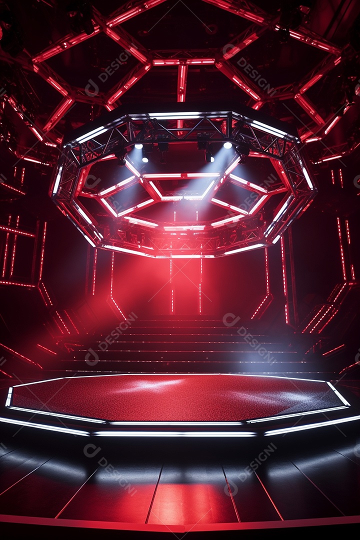 Cenário de um palco com luzes ao fundo