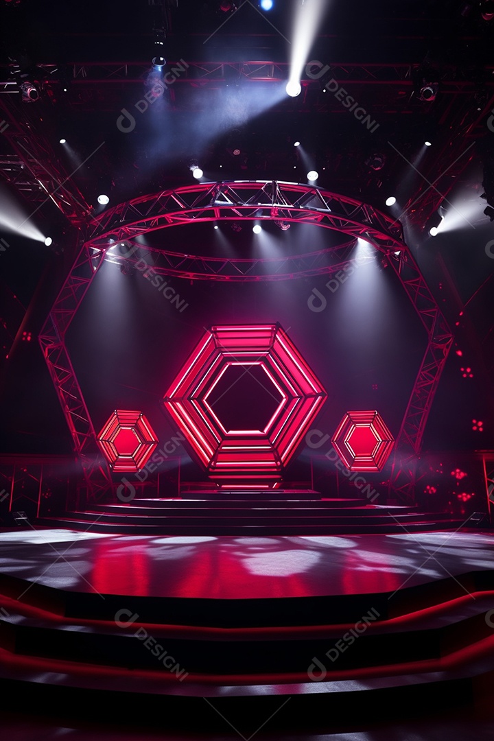 Cenário de um palco com luzes ao fundo