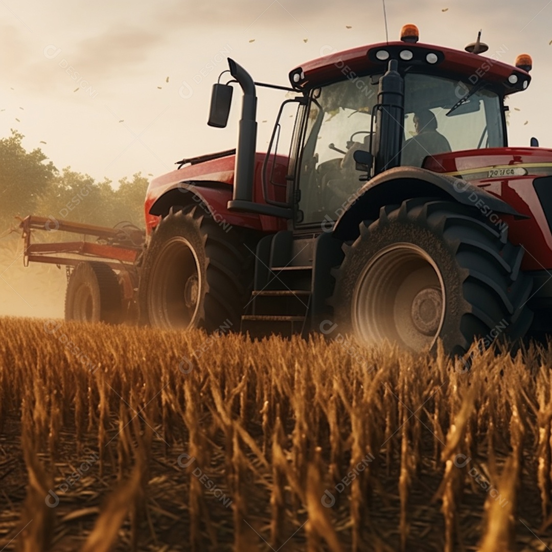 Trator sobre uma plantação