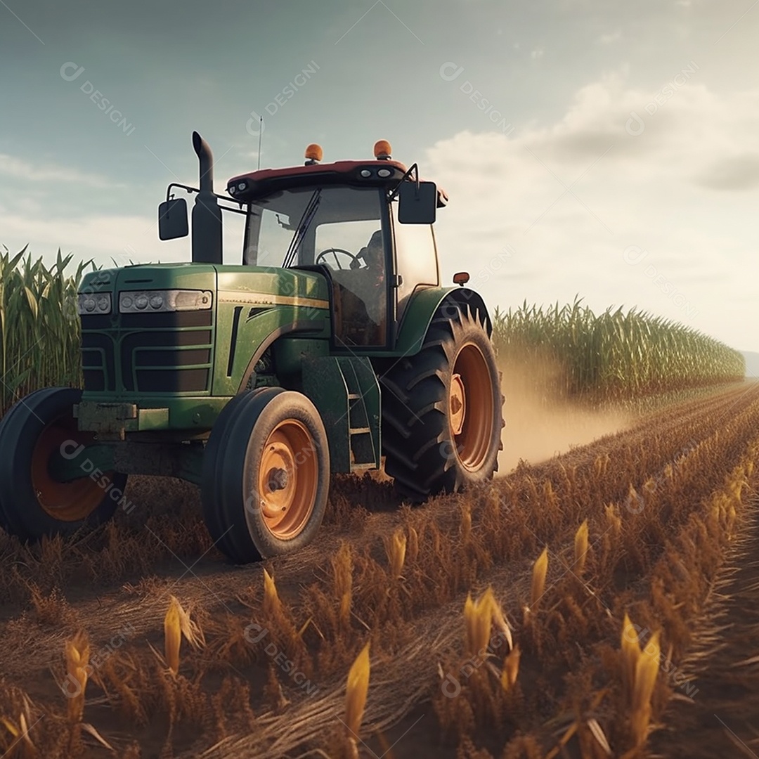 Trator sobre uma plantação