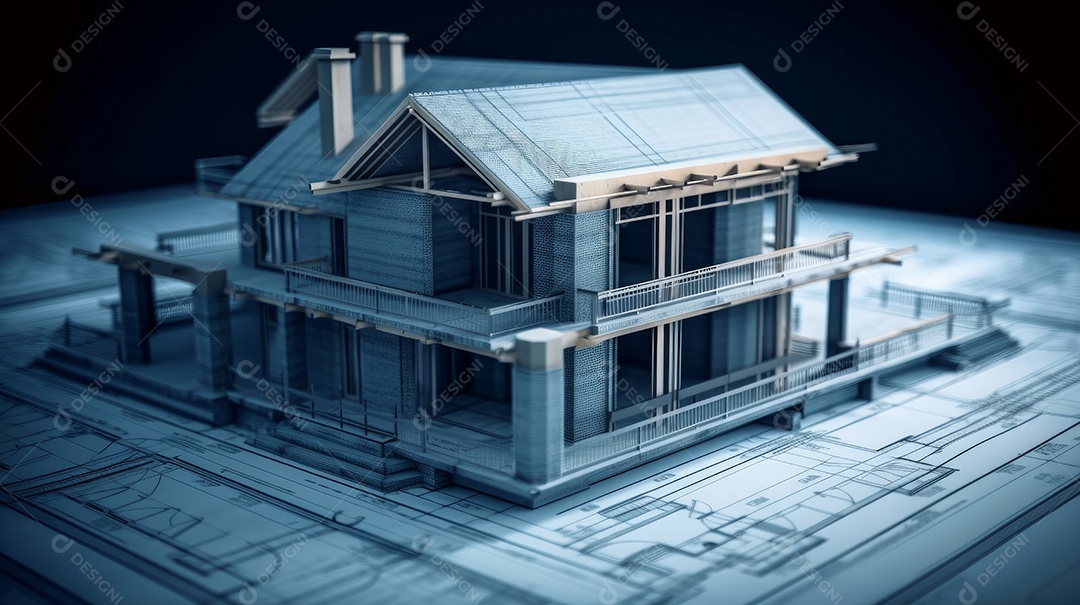 Projetos de plantas e um modelo de casa para um projeto de construção. Experiência em imóveis, construção de projetos habitacionais e projetos de engenharia. planos para construção residencial.