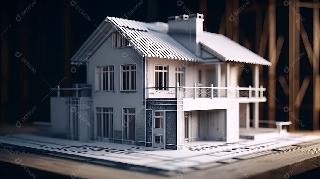 Projetos de plantas e um modelo de casa para um projeto de construção. Experiência em imóveis, construção de projetos habitacionais e projetos de engenharia. planos para construção residencial.