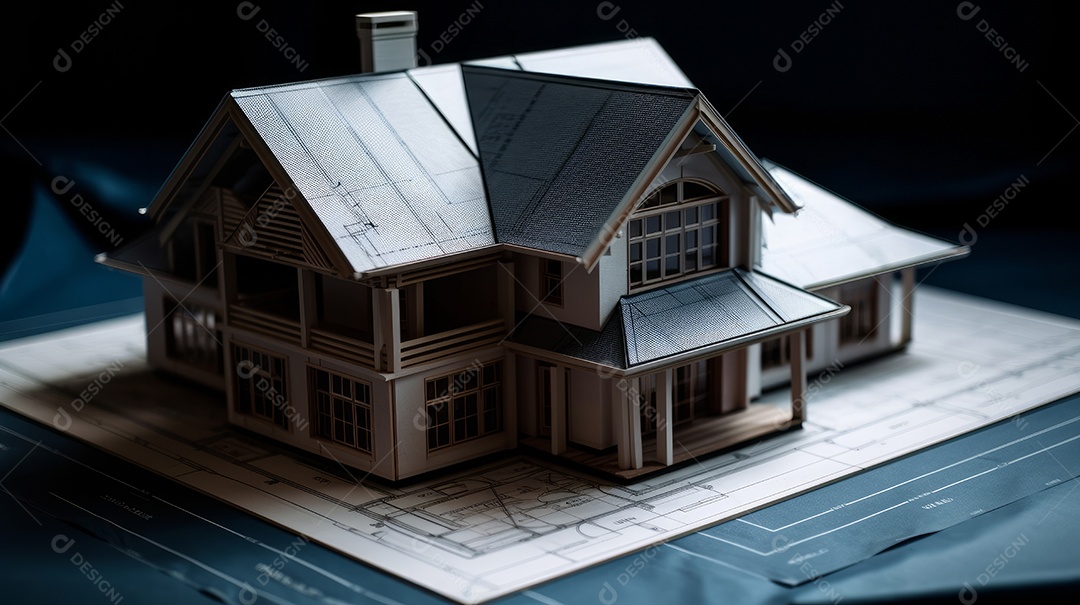 Projetos de plantas e um modelo de casa para um projeto de construção. Experiência em imóveis, construção de projetos habitacionais e projetos de engenharia. planos para construção residencial.