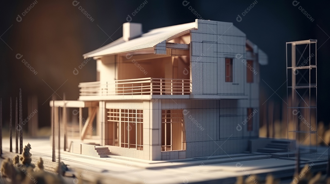 Projetos de plantas e um modelo de casa para um projeto de construção. Experiência em imóveis, construção de projetos habitacionais e projetos de engenharia. planos para construção residencial.