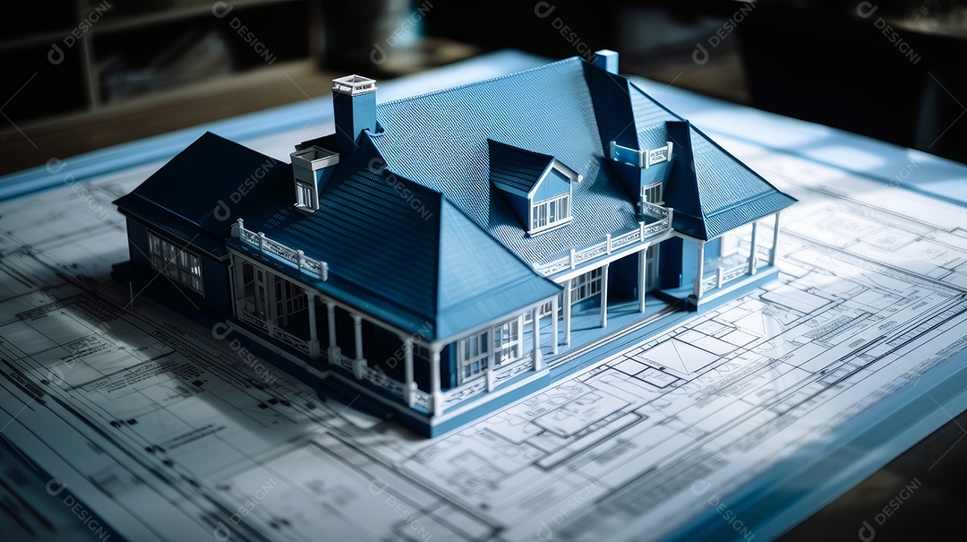 Projetos de plantas e um modelo de casa para um projeto de construção. Experiência em imóveis, construção de projetos habitacionais e projetos de engenharia. planos para construção residencial.