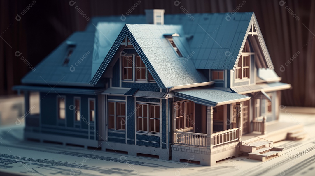 Projetos de plantas e um modelo de casa para um projeto de construção. Experiência em imóveis, construção de projetos habitacionais e projetos de engenharia. planos para construção residencial.