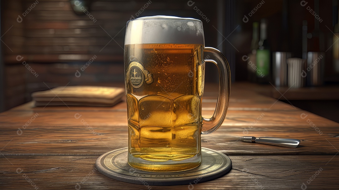 Copo de cerveja fresca e gelada.