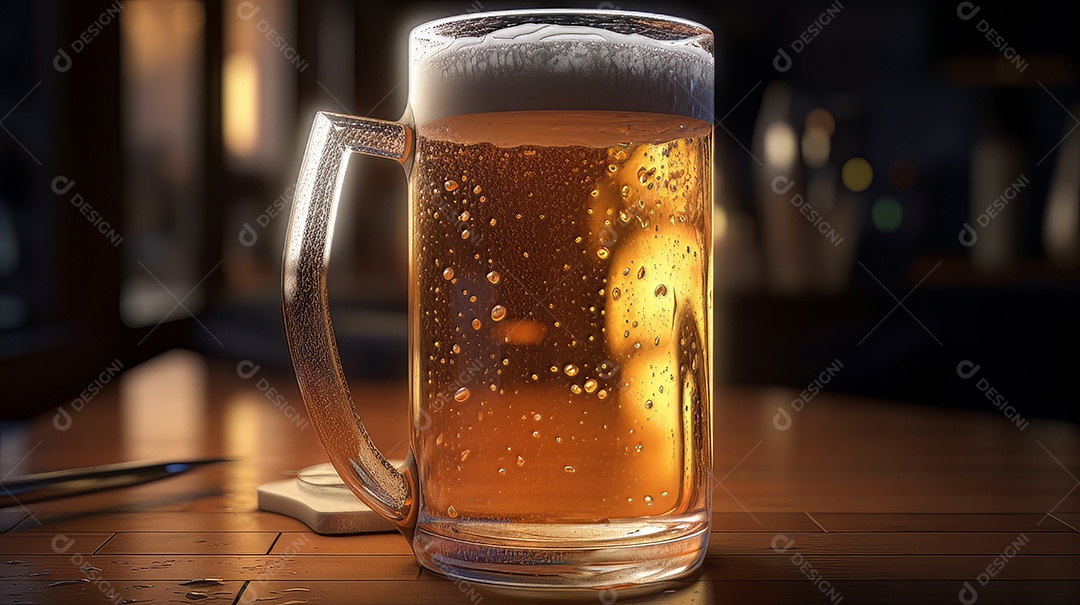 Copo de cerveja fresca e gelada.