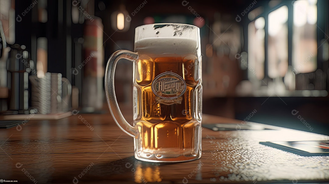 Copo de cerveja fresca e gelada.