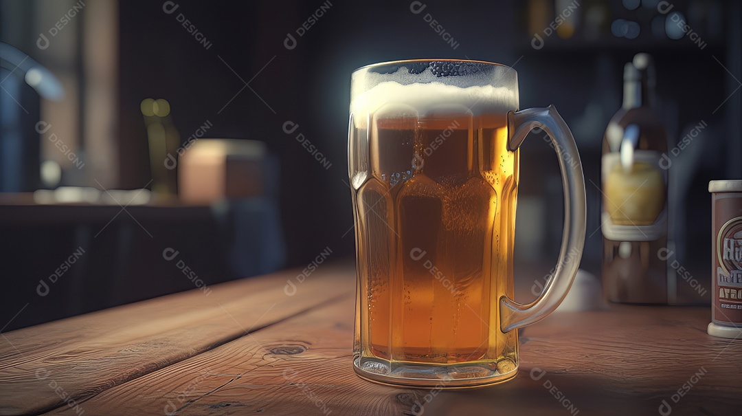 Copo de cerveja fresca e gelada.