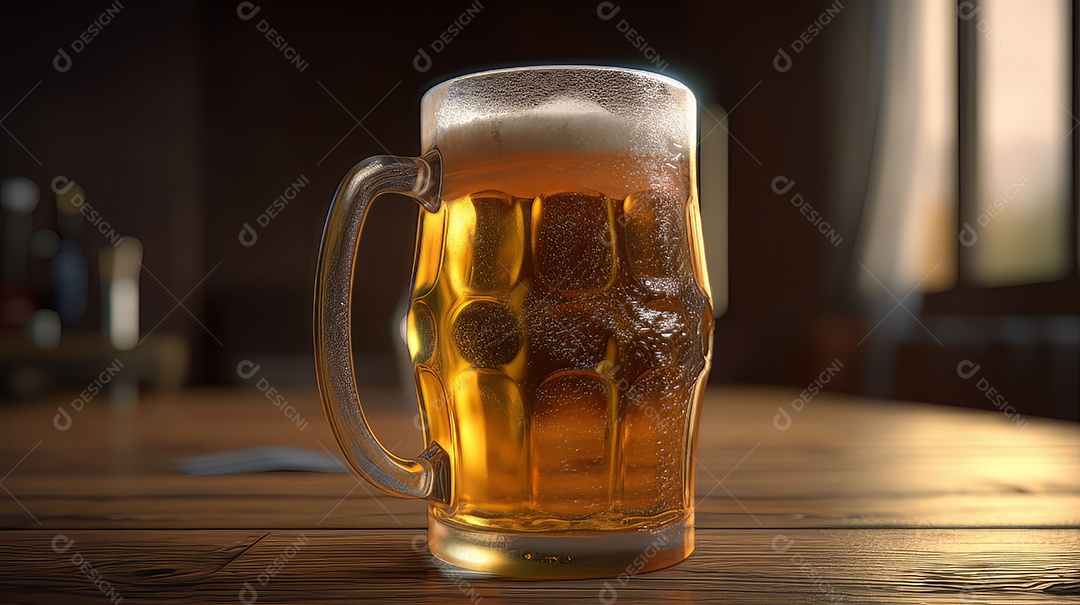 Copo de cerveja fresca e gelada.