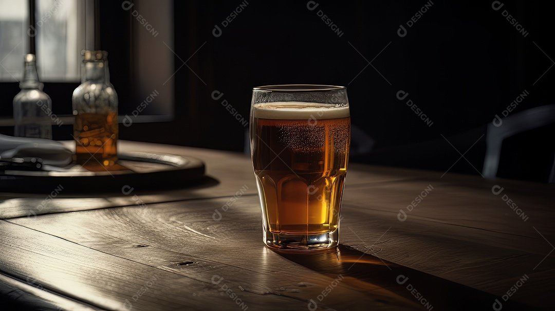 Copo de cerveja fresca e gelada.