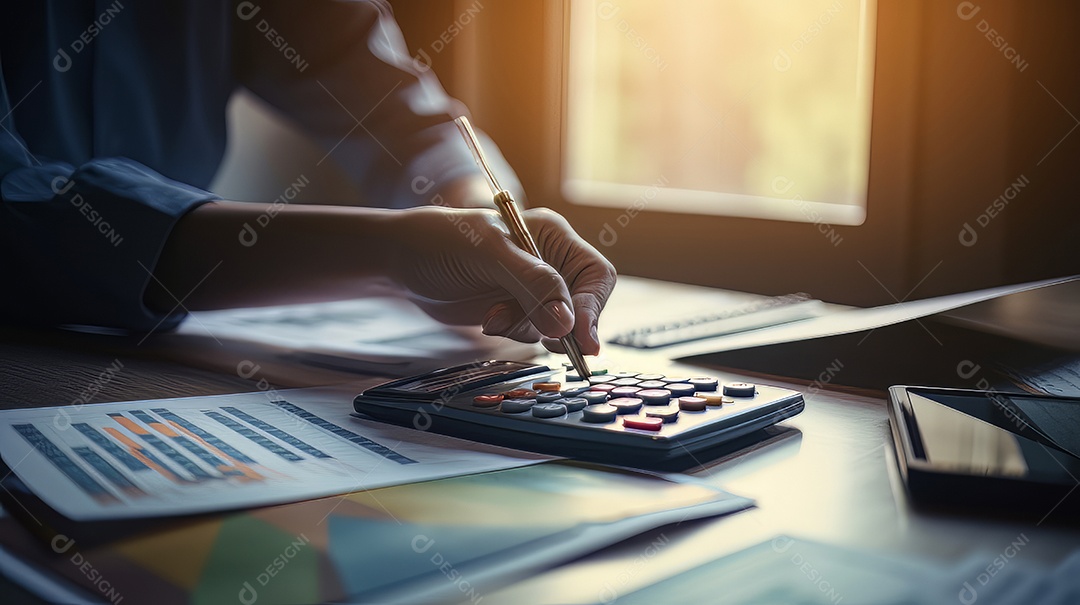 Os investidores estão calculando lucros e custos com calculadoras, análise de gráfico de crescimento e investimento, planejamento de negócios e estratégias para maximizar os lucros de vendas Plano de negócios de longo prazo.