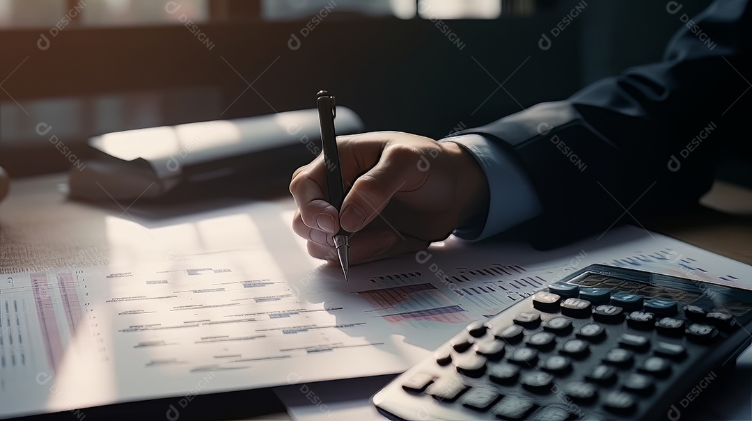 Os investidores estão calculando lucros e custos com calculadoras, análise de gráfico de crescimento e investimento, planejamento de negócios e estratégias para maximizar os lucros de vendas Plano de negócios de longo prazo.