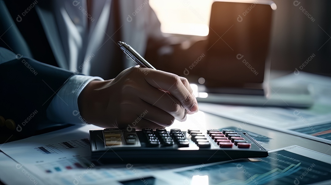 Os investidores estão calculando lucros e custos com calculadoras, análise de gráfico de crescimento e investimento, planejamento de negócios e estratégias para maximizar os lucros de vendas Plano de negócios de longo prazo.