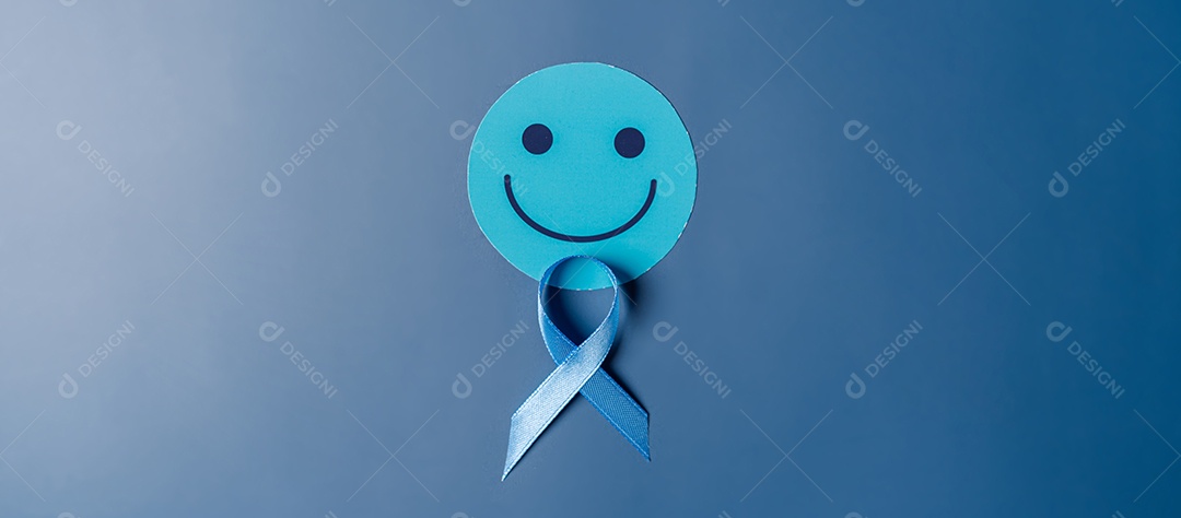 Carinha sorridente com fita azul para apoiar as pessoas com câncer