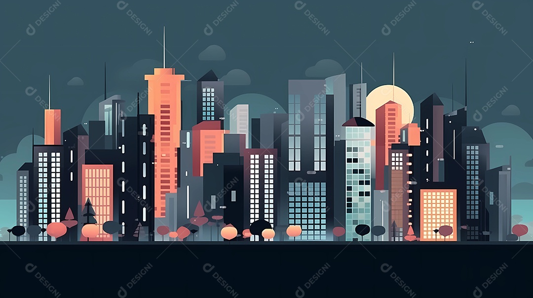 ilustração da paisagem da cidade moderna noite