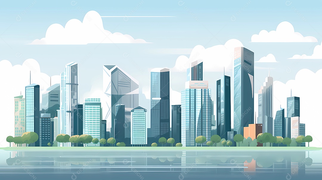 ilustração de paisagem de cidade moderna hora do dia