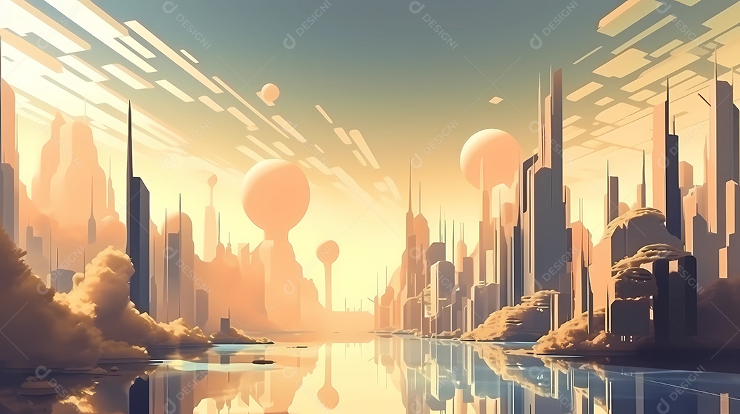 Hora do pôr do sol ilustração da paisagem da cidade moderna