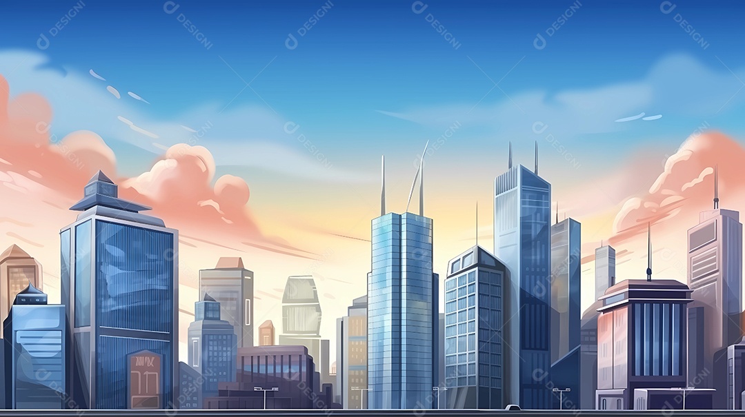 ilustração de paisagem de cidade moderna hora do dia