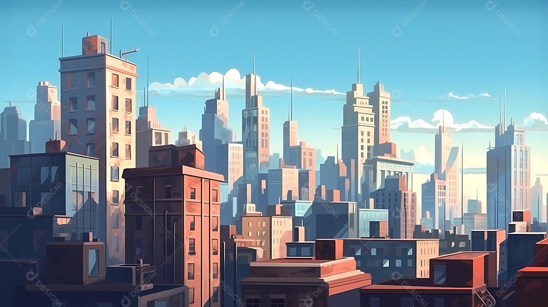 ilustração de paisagem de cidade moderna hora do dia