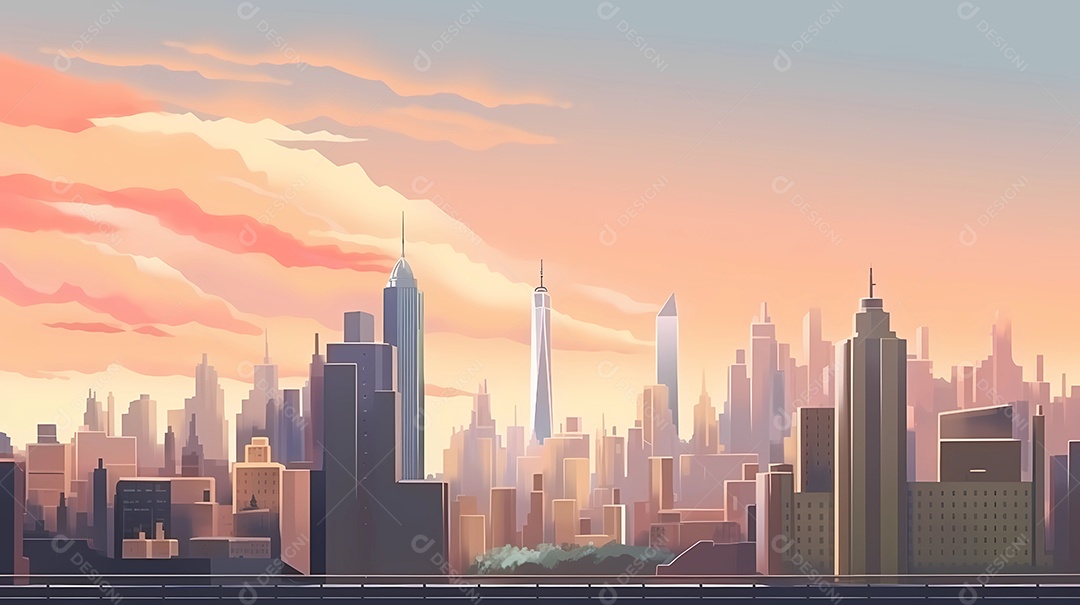ilustração de paisagem de cidade moderna hora do dia