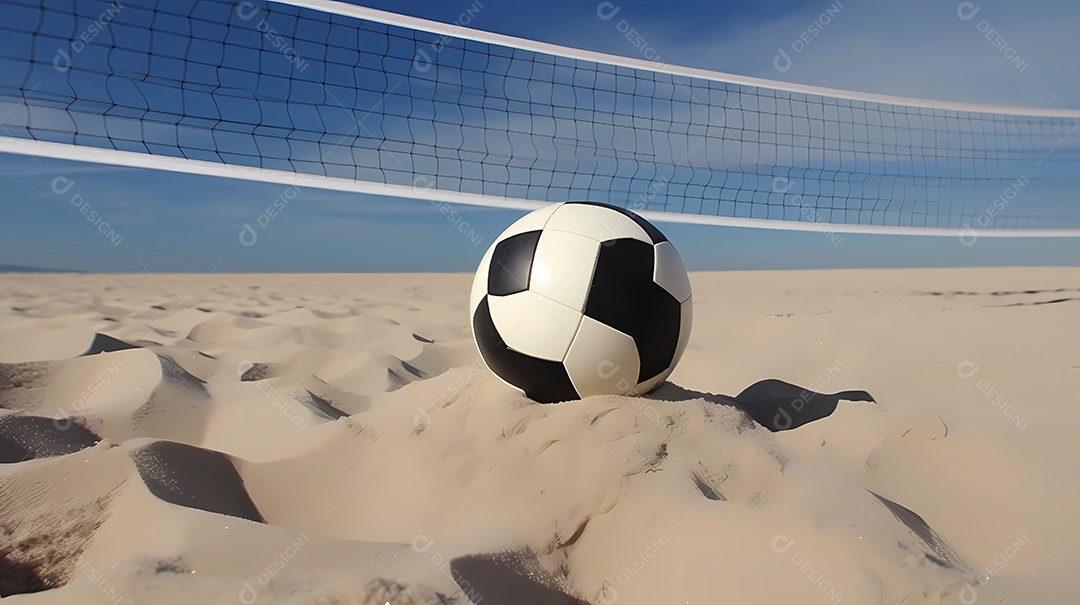 bola de vôlei na areia da praia com espaço de cópia ou área de texto.