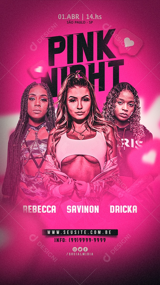 Social Media Flyer Storys Pink Night Rebecca Savinon Dricka PSD Editavel