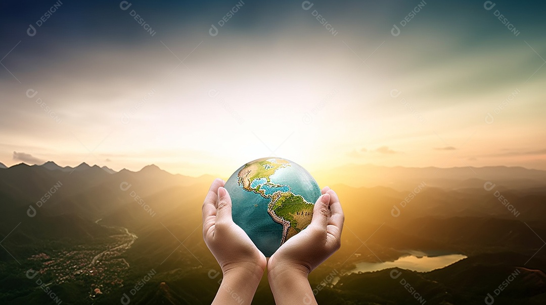Mãos humanas segurando o planeta Terra.