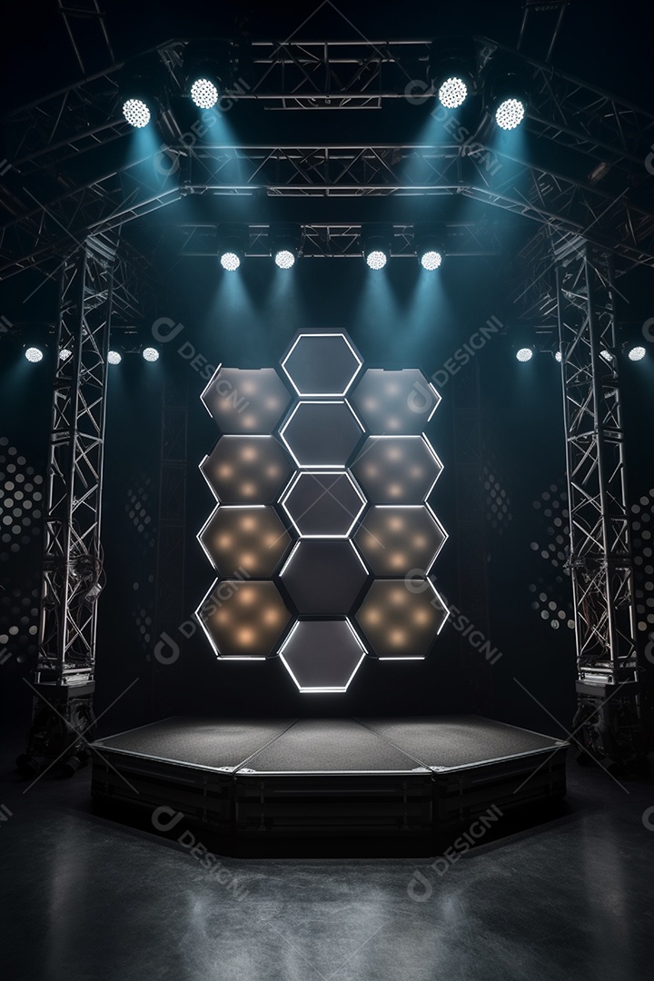Cenário de um palco com luzes ao fundo