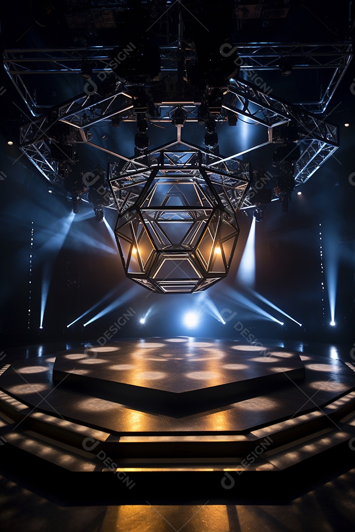 Cenário de um palco com luzes ao fundo