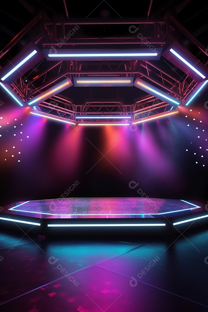 Cenário de um palco com luzes ao fundo