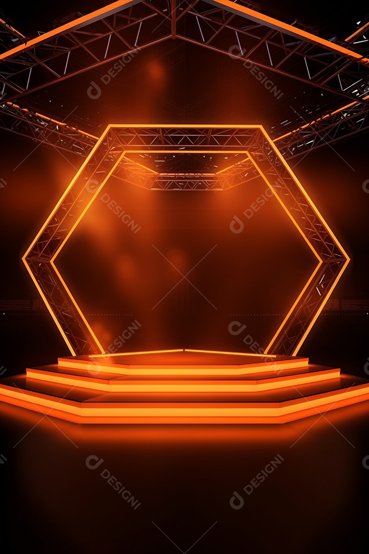 Cenário de um palco com luzes ao fundo