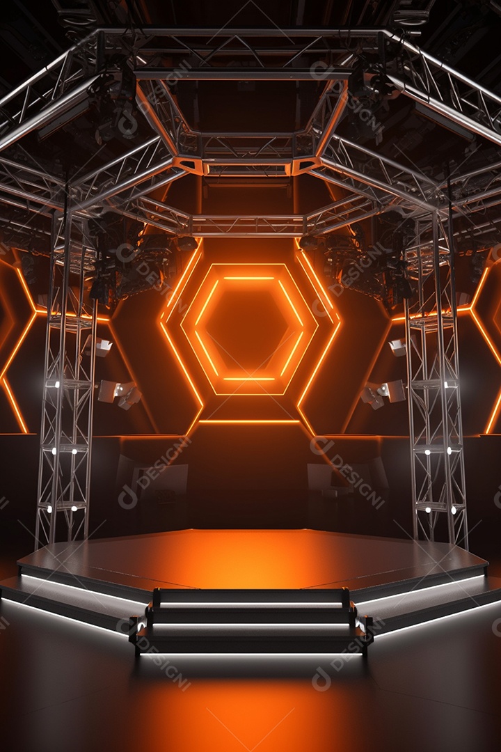 Cenário de um palco com luzes ao fundo