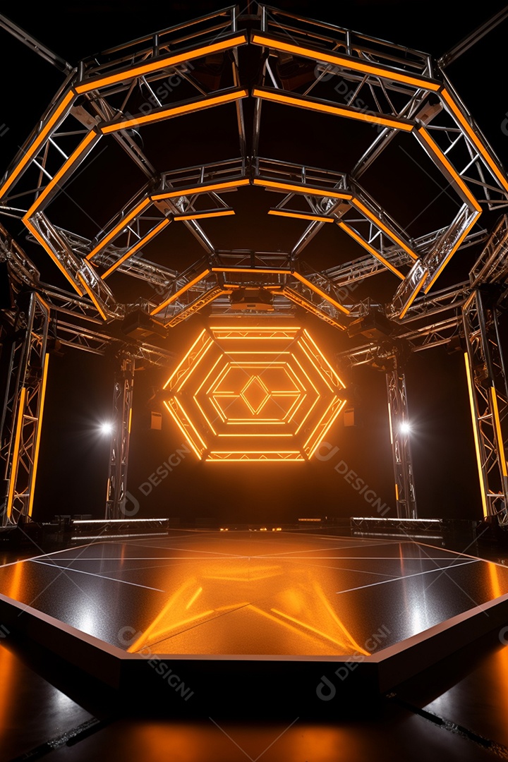 Cenário de um palco com luzes ao fundo