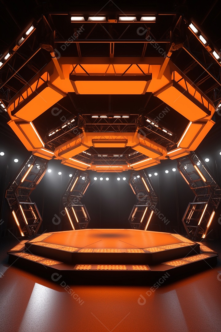 Cenário de um palco com luzes ao fundo