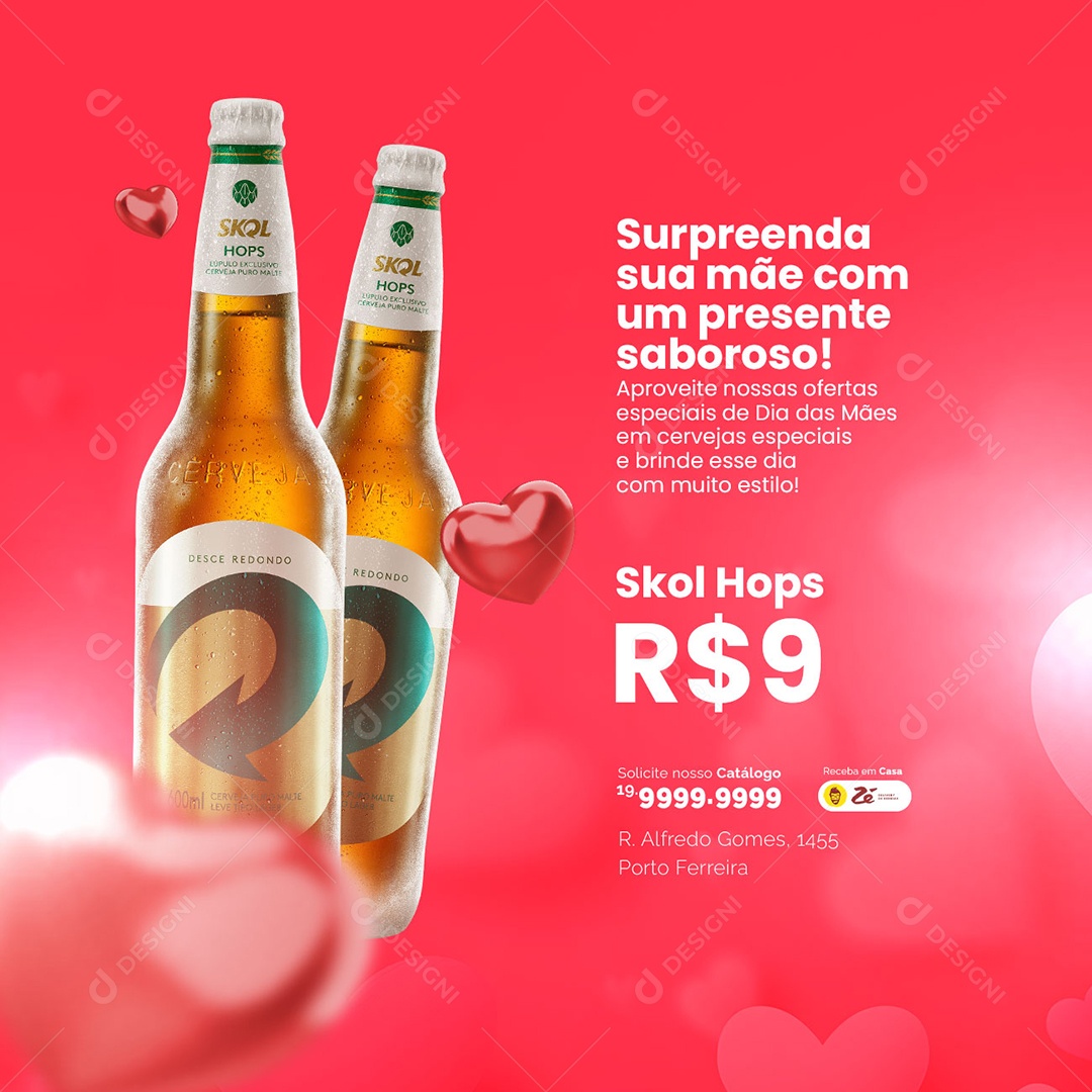 Surpreenda Sua Mãe Com Um Presente Saboroso Skol Hops 9,00 Cervejaria Social Media PSD Editável