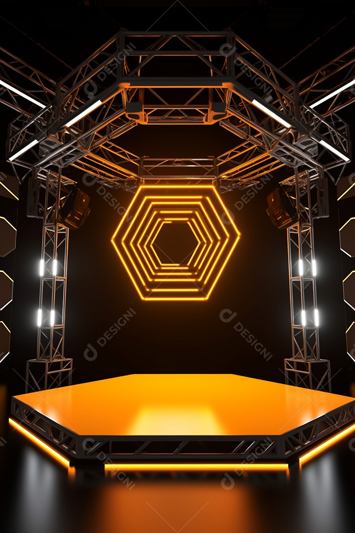 Cenário de um palco com luzes ao fundo