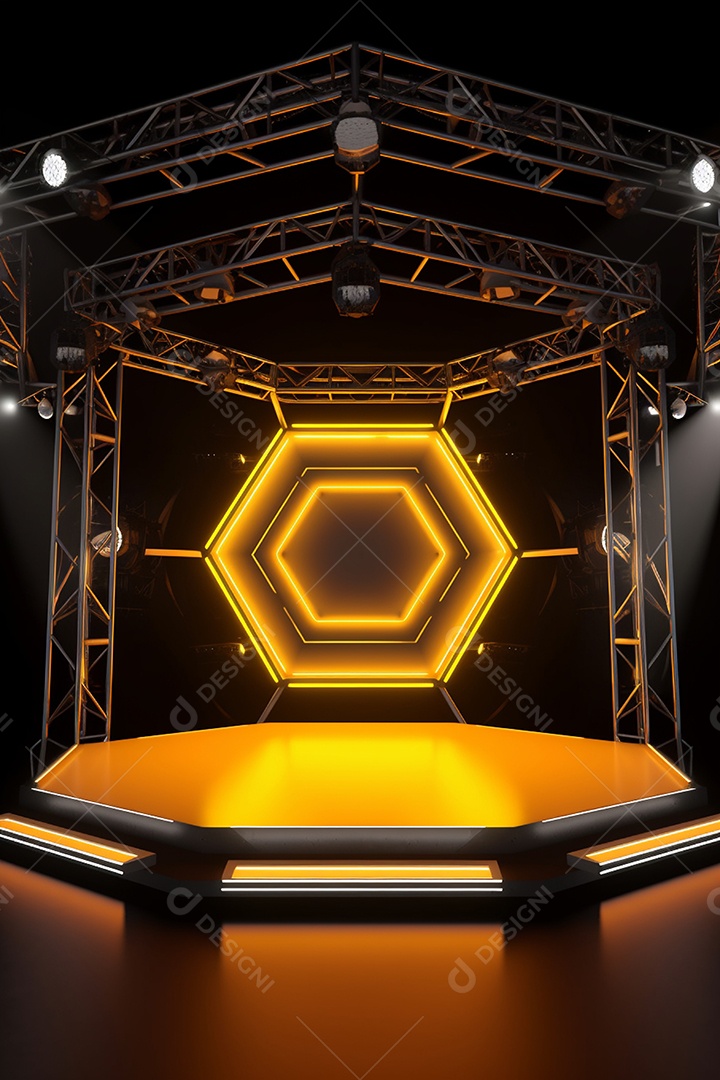 Cenário de um palco com luzes ao fundo