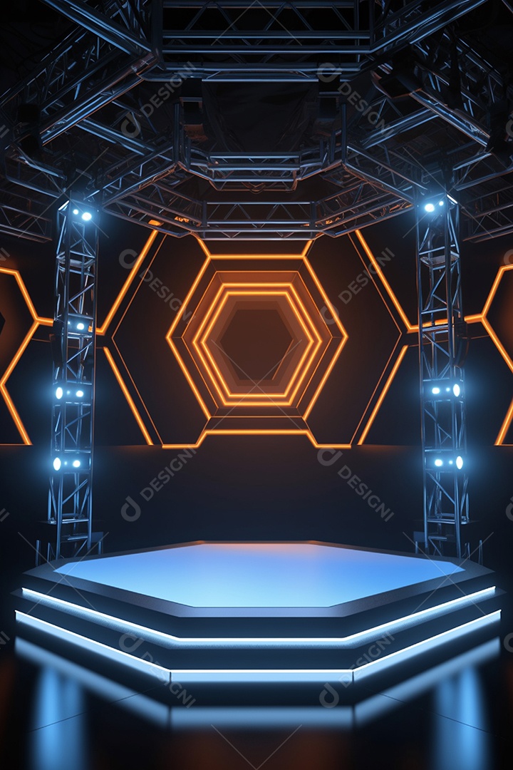 Cenário de um palco com luzes ao fundo